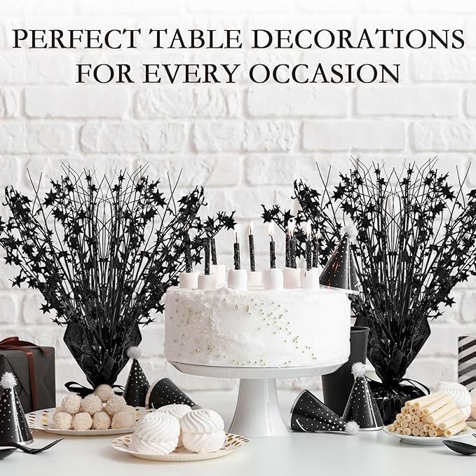 Crowye 3 Pieces Metallic Foil Spray Centerpiece Christmas Party Star Table Decoration Burst Centerpieces Fall Table Decor for Birthday New Year 2026 Party Holiday(Black)
