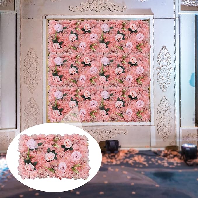 12pcs Realistic Flower Wall Background Artificial Flowers Wall Backdrop Panel 3D Silk Rose Fake Flower Wall Panel Banquet Wedding Party Decor for Any Party Decorations24x15 Inch