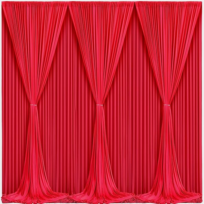 Red Backdrop Curtains 6 Panels-Wrinkle-Free Polyester Photography Drapes Party Photo Backgrounds for Wedding Christmas Photo Backdrops- 24 X10FT (Red)