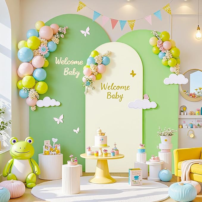 Boho Arch Backdrop Cover 8FT 7.2FT 6.6FT Stretchy Wedding Arch Covers Set of 3 Spandex Fitted Sage Green Light Green Cream Fabric Backdrop Cover for Party Baby Shower Birthday Decoration