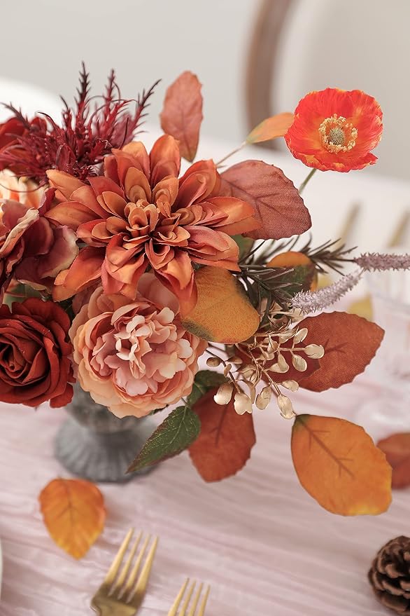 YYHUAWU Artificial Flowers Combo Box Set Gradient Color Flower Leaf with Stems for DIY Wedding Bouquets Centerpieces Baby Shower Party Home Decorations