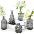 Glass Bud Vase Set of 5, Small Flower Vase for Centerpieces, Black Bud Vases in Bulk, Mini Vintage Vase for Rustic Wedding Decorations