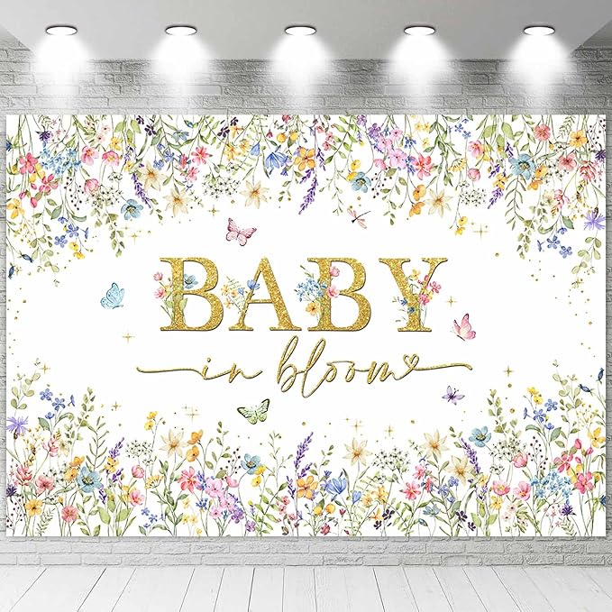 Sensfun Baby in Bloom Backdrop Wildflower Baby Shower Decorations Baby Girl's Watercolor Blossom Floral Butterfly Garden Baby Shower Photography Background Cake Table Banner Party Supplies 8x6ft