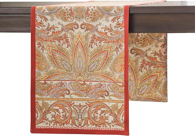 Maison d' Hermine Table Runner 100% Cotton Double Layer Table Runners 72 inches Long for Thanksgiving Christmas Decorations Home Kitchen Dining Party Wedding (Kashmir Paisley, 14.5" x 72")