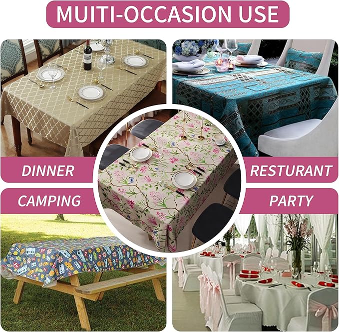 Rectangle Table Cloth,100% Waterproof Tablecloth Oil Proof Spill Proof Vinyl Table Cloth, Wipe Clean Plastic Table Cover for Dining, Camping, Indoor and Outdoor 52" x 70",Pink
