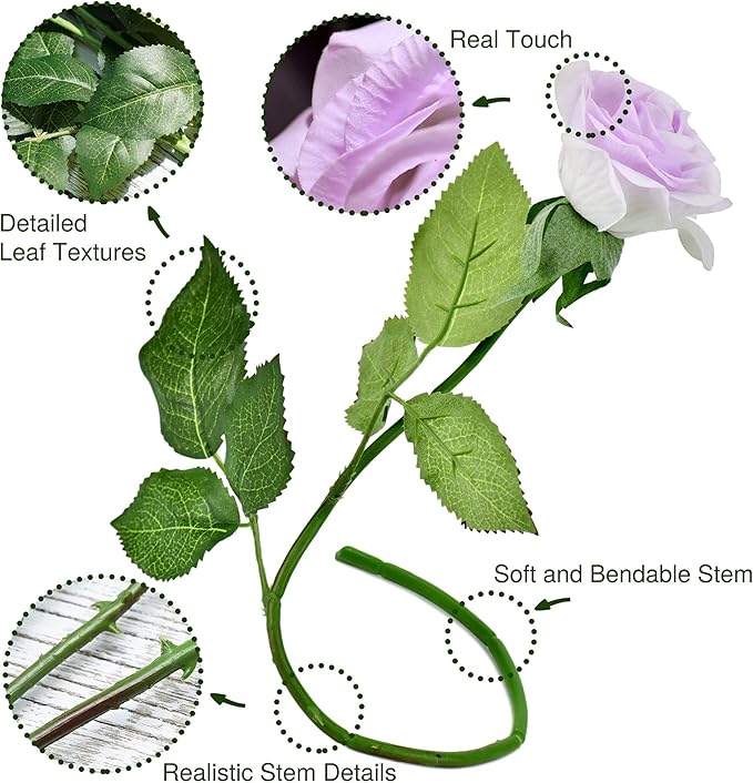 FiveSeasonStuff Real Touch Roses Artificial Flowers, Wedding Silk Flowers Bouquet & Floral Arrangement 12 Stems (Pale Lavender)
