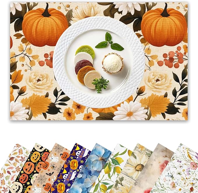 Placemats Set of 4 Halloween Waterproof Oilproof Table Mats Washable Wipeable Heat Resistant Easy to Clean for Indoor Outdoor Party Kitchen Dining Table Decoration 12 * 18in