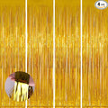 Keyali 4 Pack 3.3 * 8.3 ft Foil Curtain Metallic Tinsel Fringe Curtains Photo Booth Props Backdrop for Birthday Wedding Engagement Baby Shower Christmas Holiday Celebration Partyl,Gold