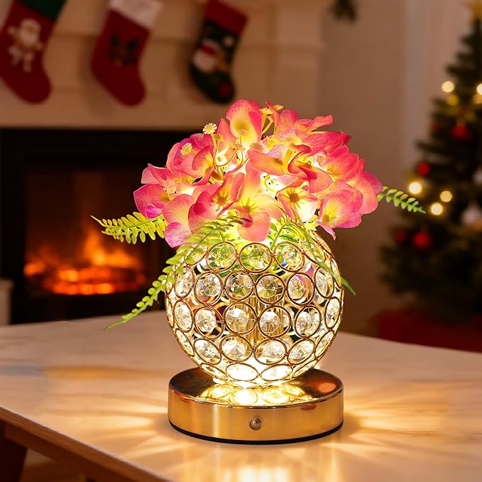 Purple Artificial Hydrangea Flower Lamp, 3 Color Dimmable Touch Control Night Light, Christmas Birthday Gifts for Women, Artificial Hydrangea Flower Table Lamp Decor Bedroom Bar Coffee Shop Wedding
