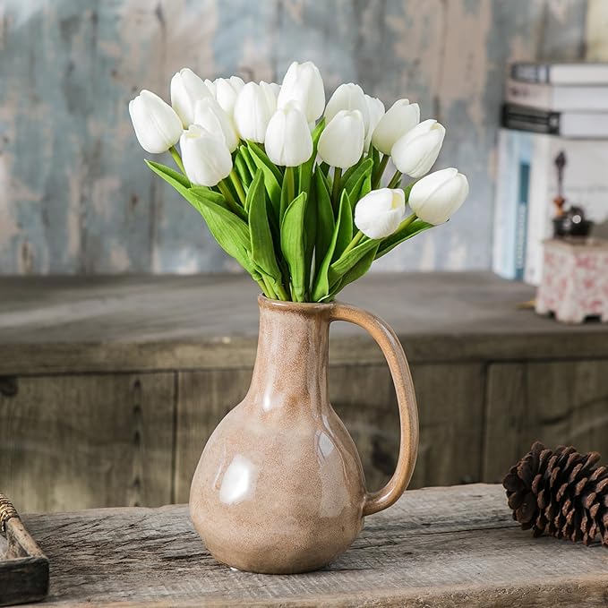 20pcs White Artificial Tulip Flowers, Silk Fake Flowers 13" for Mother's Day, Easter, Valentine’s Day Gifts in Bulk, Home, Kitchen, Wedding Decorations