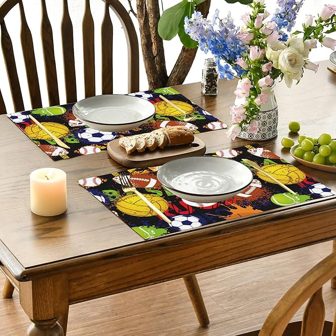 Watercolor Balls Placemats Set of 4, 12x18 Inch Non-Slip Washable Heat Resistant Linen Fabric Table Mats,Place Mats for Holiday Party