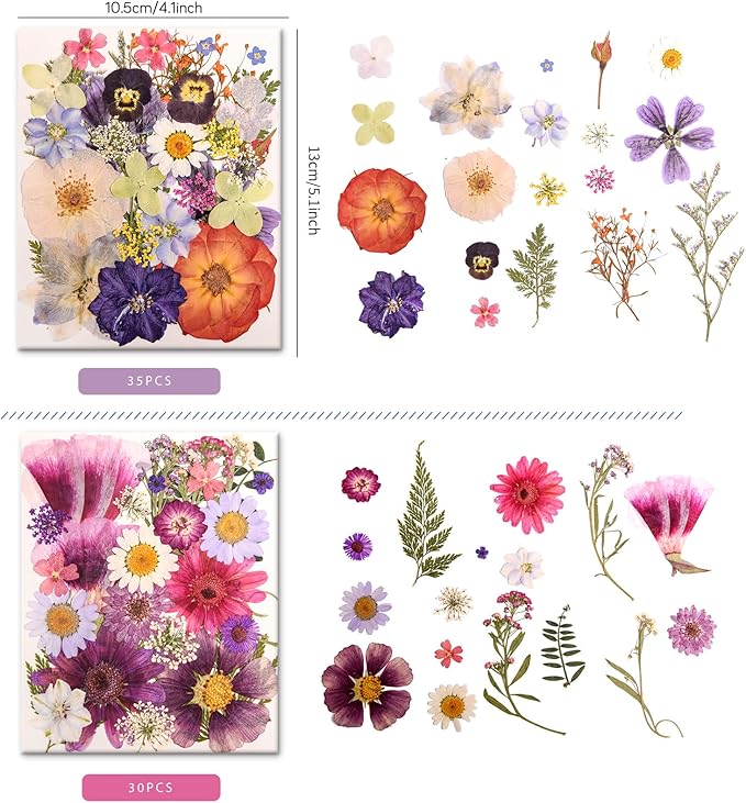 222 PCS Real Pressed Dried Flowers and Leaves with Butterfly Stickers & Tweezers – Natural Dried Flowers for Resin, Candle, Jewelry, Scrapbooking & DIY Crafts (Colour 222)
