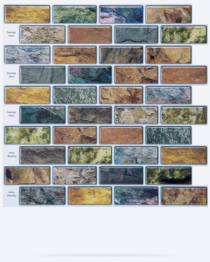 Art3d 10-Piece Peel & Stick Kitchen/Bathroom Backsplash Tiles, 12" X 12" Colorful Marble Tile Design