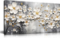 Flower Pictures Wall Art for Bedroom Women - White Canvas Wall Art for Living Room - Girls Room Decor Ready to Hang Size 20" x 40"