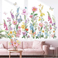 wondever Garden Flower Wall Stickers Wildflower Iris Daisy Floral Butterflies Peel and Stick Wall Art Decals for Bedroom Living Room Sofa