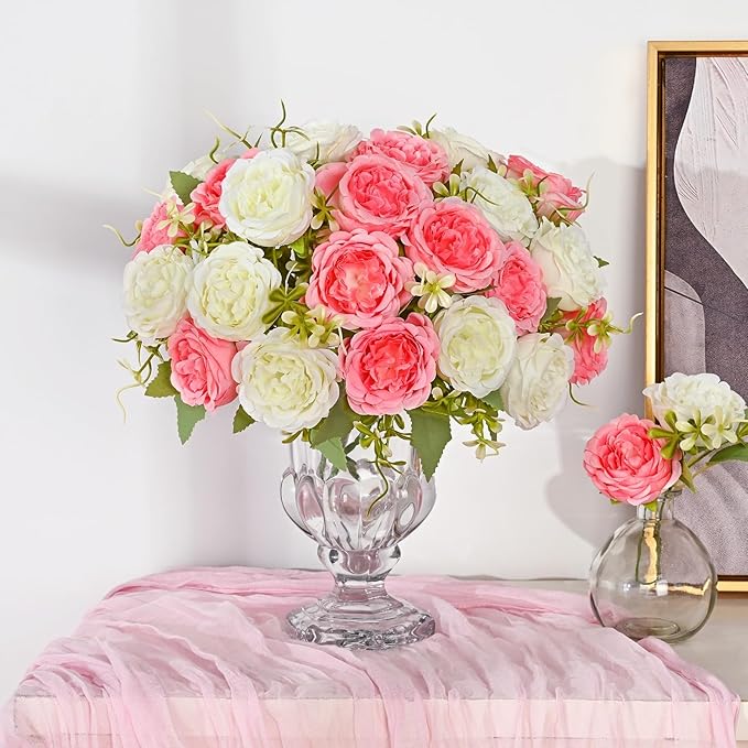 MARTINE MALL 4 Packs Peonies Artificial Flowers, Mixed White Pink Artificial Peonies, Silk Peonies Flowers Fake Peonies Artificial Flowers Peonies Bouquet for Centerpiece Table Wedding Home Decor