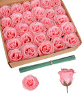 30PCS Glitter Roses Fake Peach Flowers Artificial Roses with Stems for Wedding Bouquet Party Christmas Home Decor(Peach with Silver Glitter)