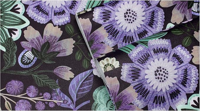 HAOKHOME Boho Peel and Stick Wallpaper Floral Purple Vintage Wall Paper Cottagecore for Bedroom Bathroom Accent Wall 17.3in x 9.8ft