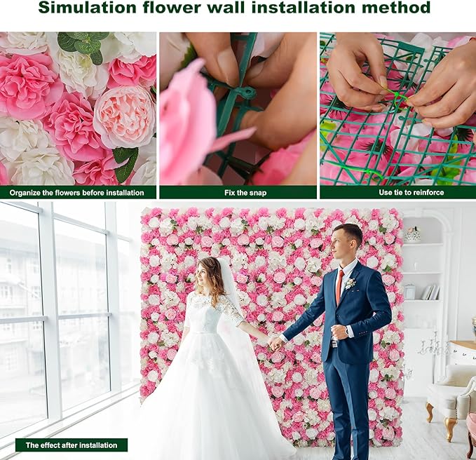 Flower Wall Backdrop 9pcs 16.5x16.5 Inch Flower Wall Decor Artificial Floral Wall Panel Ideal for Wedding Celebrations, Festive Party Birthday Backdrops and Elegant Home Decor