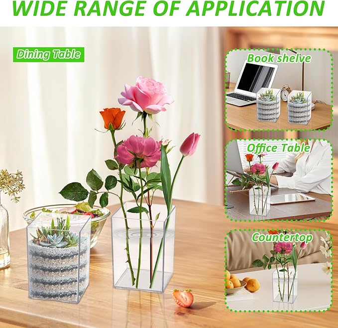 30 PCS Clear Square Vase 2.7'' x 2.7'' Plastic Flower Vases Centerpieces Cube Plastic Container Bulk Small Clear Flower Container for Home Office Wedding Party Decorations