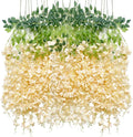 Artificial Wisteria Hanging Flowers-Fake Wisteria Flower Garland Silk Vines Rattan Decor for Home Wedding Arch Wall Garden Greenery Bedroom Outdoor Office Party Decoration (12, Champagne)
