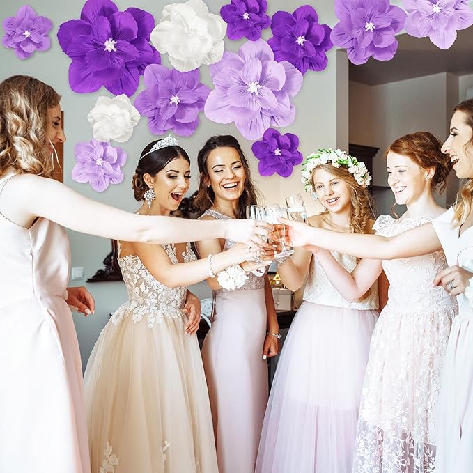 Giant Paper Flowers Artificial Large Paper Flower Decoration for Handcrafted Wall Backdrop Christmas Mexican Wedding Graduation Bridal Shower Birthday Party Supplies(Purple Gradient,18 Pcs)