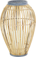 Deco 79 Bamboo Wood Handmade Decorative Vase Open Frame Centerpiece Vase with Blue Metal Accents, Vase for Home Decoration 11" x 11" x 16", Brown
