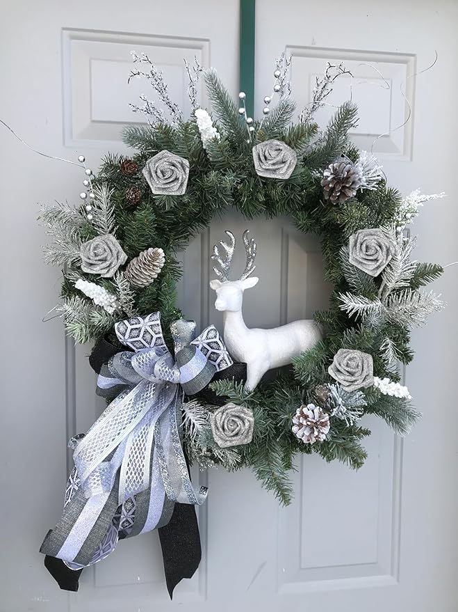 Fake Roses,50PCS Silver Roses Artificial Flowers 2.76" Foam Roses with Stems for Wedding Christmas DIY Wreath Home Table Floral Arrangement(Silver)