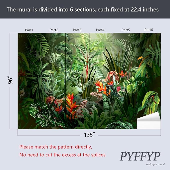 PYFFYP- Tropical Jungle wallppaper Green Leaf Jungle Wall murals for Bedroom(Not Peel and Stick)