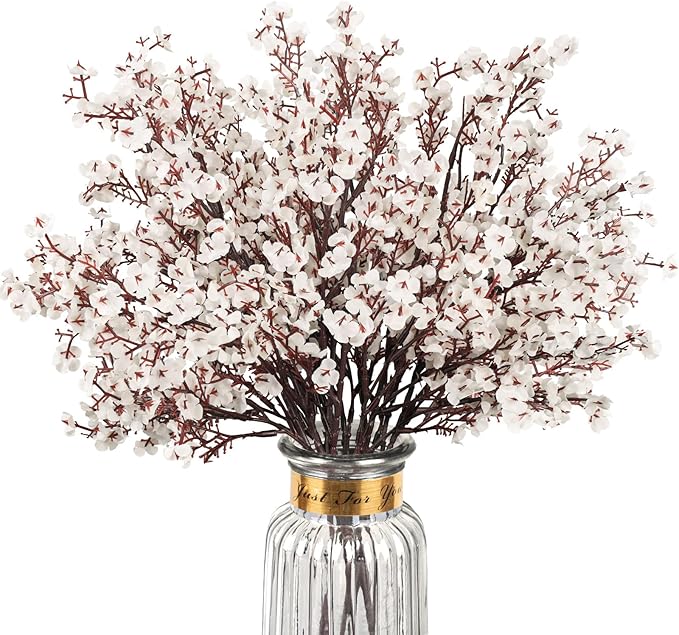 Babys Breath Artificial Flowers, 8 Bundles White Real Touch Fake Flowers Silk Flowers Bulk for Vase Home Office Wedding Spring Indoor Outdoor Centerpiece Table Party Decorations