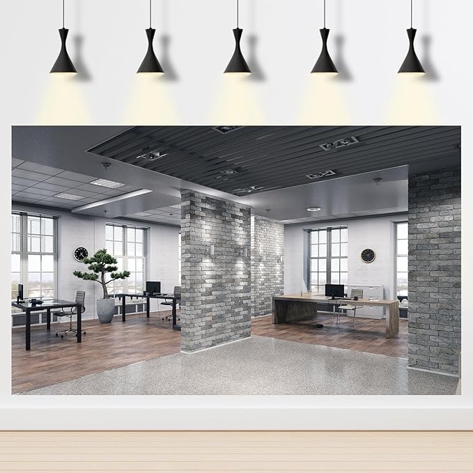 Modern Office Background for Video Conference Business Office Backdrop Interior Brick Wall Windows Virtual Offices Scene Photography Background Live Video Zoom Calls Backdrop Props 8x6ft