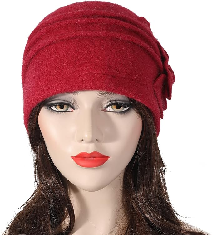 ZLYC Women Wool Cloche Bucket Hat 1920s Vintage Dress Winter Hats with Flower Accent