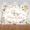 Mocsicka Tea Party Happy Birthday Backdrop Floral Princess Tea Birthday Party Decorations Kids Wonderland Let's Partea Dessert Caketable Banner Photo Booth (8x6ft)