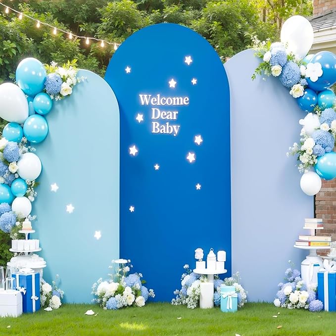 Gradient Blue Arch Backdrop Cover 6FT 5FT 4FT Arch Covers Stretchy Backdrop Set of 3, Party Arch Cover Spandex Fitted Under The Sea Fabric Arch Covers for Baby Shower Birthday Wedding Decoration