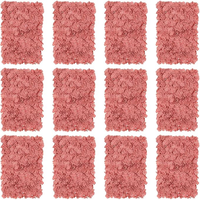 BLOSMON Flower Wall Panel Backdrop Decor: 12 Pcs 24 x 16 inches Dusty Pink Artificial Floral Backdrop for Wedding Party Baby Bridal Shower - Fake Silk Hydrangea Wall Decoration