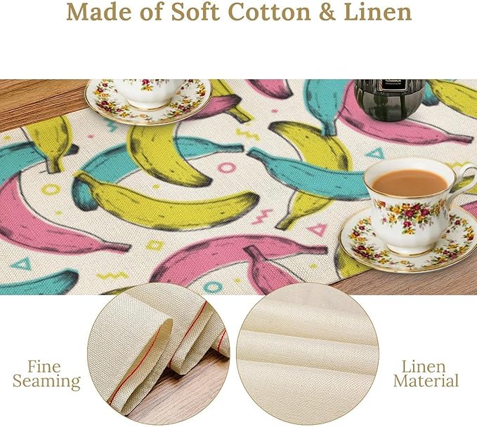 Banana Fruit Table Runner, Kitchen Dining Table Decor, Watercolor Tropical Fruit Palm Leaves Table Runners for Indoor Outdoor Home Farmhouse Holiday Wedding Birthday Party Decoration, 13 x120 in