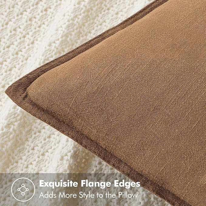 MIULEE Decorative Linen Euro Sham Pillow Covers 22x22 Inch Brown Boho Farmhouse Neutral Couch Throw Pillows for Bed Pack of 2 Accent Modern Pillowcase Sofa Livingroom Home Decor