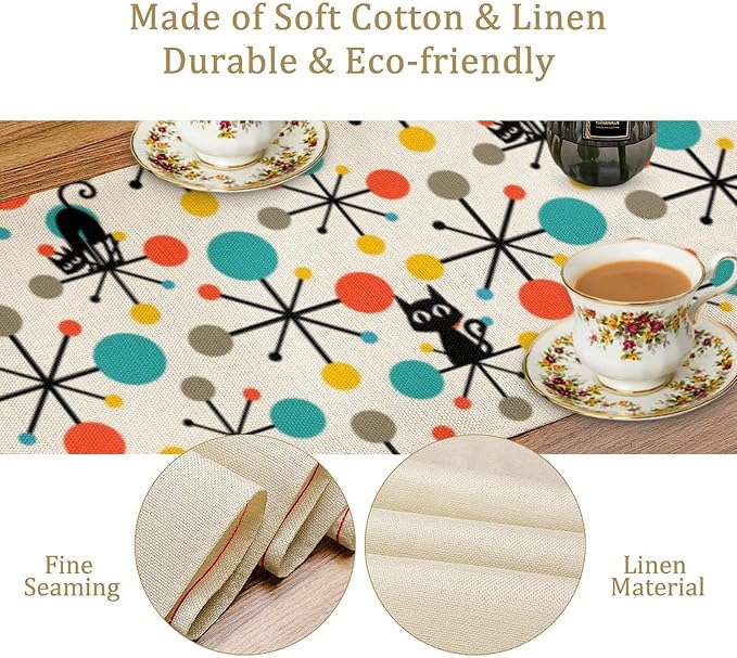 Mid Century Modern Black Cat Table Runner,Table Runners for Kitchen Dining Modern Tables Decor Decoration for Kitchen Family Dinner Table Holiday Party Farmhouse 13 x 36 Inch