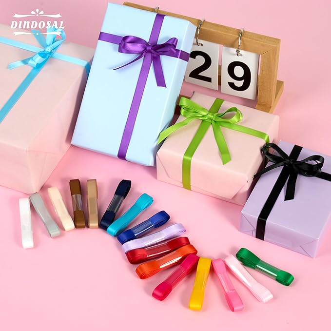 Satin Ribbon 3/8 Inch Assorted 20 Colors x 2 Yards Each Thin Colorful Craft Ribbon for Gift Wrapping, Hair Bows, Flower Bouquet, Wedding Decoration, Birthday Party 40 Yards Total