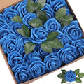 Artificial Flowers Roses 25pcs Blue Roses Wedding Decoration Real Looking Fake Roses w/Stem for DIY Wedding Bouquets Centerpieces Arrangements Party Baby Showers Home Decorations (Royal Blue, 25 pcs)