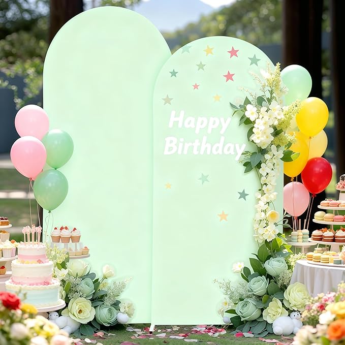 6.6FT Sage Green Arch Cover - Polyester Fitted Wedding Arch Stand Covers Round Top Chiara Arch Backdrop Cover for Birthday Party Banquet Photo Background Decoration