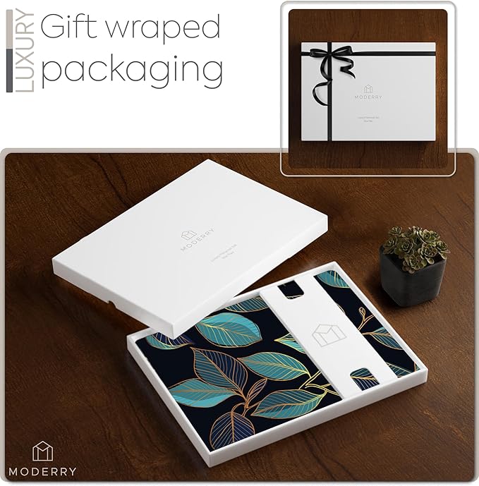 Set of 4 Heat Resistant Cork Placemats for Dining Table with Free Set of 4 Matching Drink Coasters Sage Green Marble Design 16 x 12 Inches Cork Backed Hard Placemats (Blue Gold Botanical)