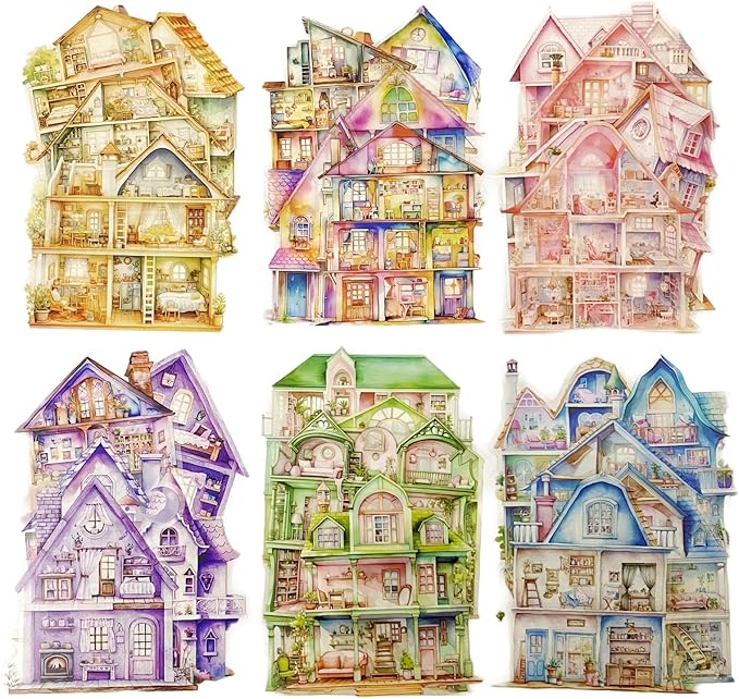 TIAMECH Dreamy Little Nest PET Stickers - 30 Pcs Warm Home & Rainbow Residence Cottage Design, Waterproof Sticker for Journaling & Scrapbooking, Junk Journal Supplies, Ephemera & DIY Crafts