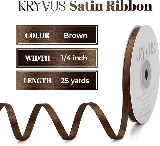Brown Satin Ribbon, Double Faced 1/4 Inch X 25 Yards Brown Ribbon, Premium Satin Ribbon for Gift Wrapping, Crafts, Hair Bow Making, Sewing, Flower Bouquet, Wedding Party Decor