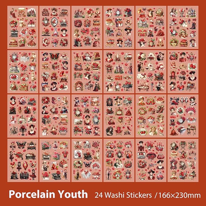 Snycler Sticker Book - 24 Sheets Vintage PET Stickers for Scrapbooking, Junk Journaling, Ephemera, and Decorative Crafts - Pre-Cut Floral Design Stickers Vintage-5