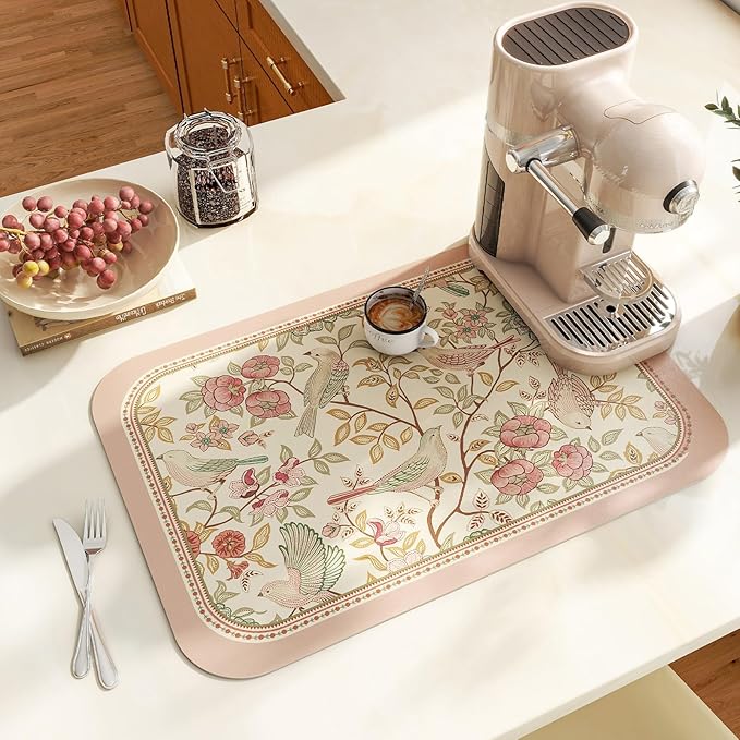 patdrea French Floral Bird Rectangular PVC Placemats, Pack of 6, Waterproof Insulation, Soft and Durable, Suitable for Dining Table, Kitchen and Coffee Table Decoration,12"*17"
