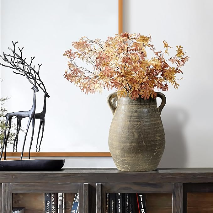 LuxenHome Rustic Ceramic Vase,12.5'' Tall Brown Terracotta Jug Pottery for Dining Table Decor,Farmhouse Decorative Flower Vase Shelf Decor Living Room Home Decor