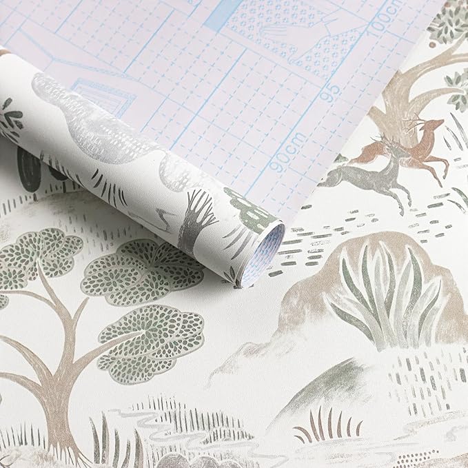 Erfoni 16.9"x197" Boho Forest Peel and Stick Wallpaper Green/Brown/White Contact Paper Forest Self Adhsive Peel and Stick Contact Paper DIY Removable Wallpaper for Bedroom Kids Nursery Decor