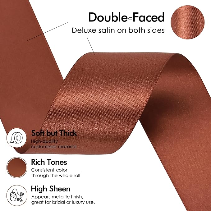 MEEDEE Rust Satin Ribbon 1-1/2 inch Rust Ribbon Double Faced Satin Ribbon by 50 Yards Rust Red Ribbon for Thanksgiving, Fall Decorating, Wreaths Bow, Crafts, Satin Weddings, Flower Bouquet
