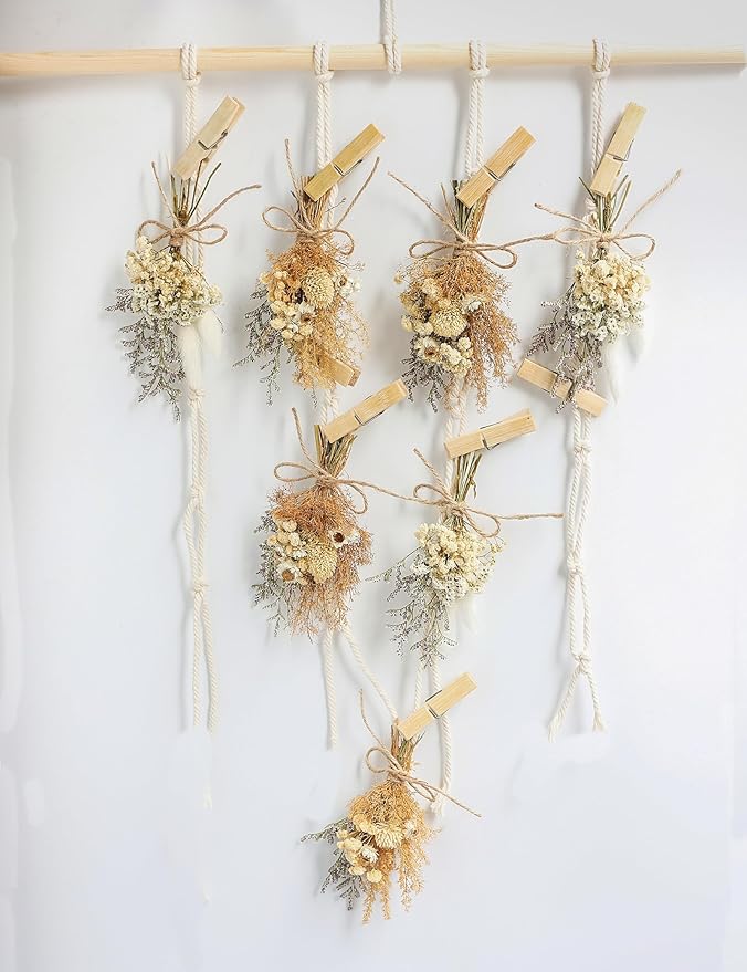 Miniature dried flower bouquet set (12 pcs), small bouquets, gift bags of dried flowers, bridesmaids flower girl proposal gift boxes, groomsmen boutonnieres, shooting props (Brown)